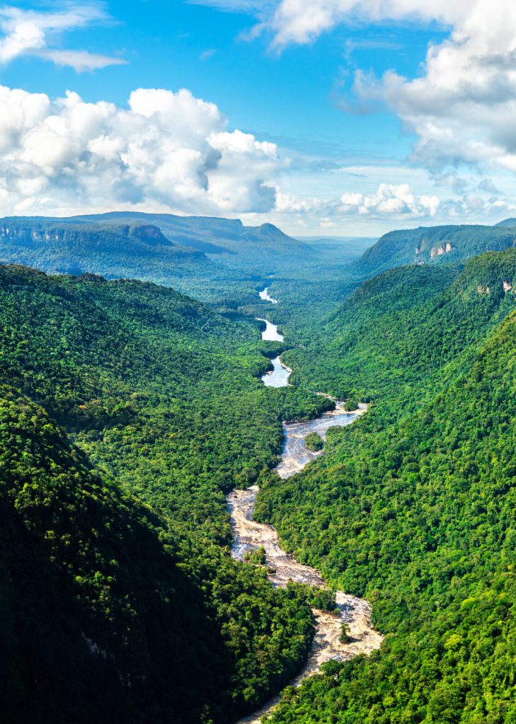 Aerial view of the Potaro river valley near Kaieteur Falls in Guyana, South America
